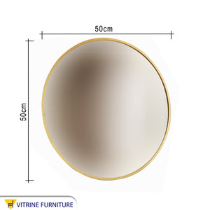 مرآة دائرية قطر 50 سم بإطار خشبي باللون الذهبي