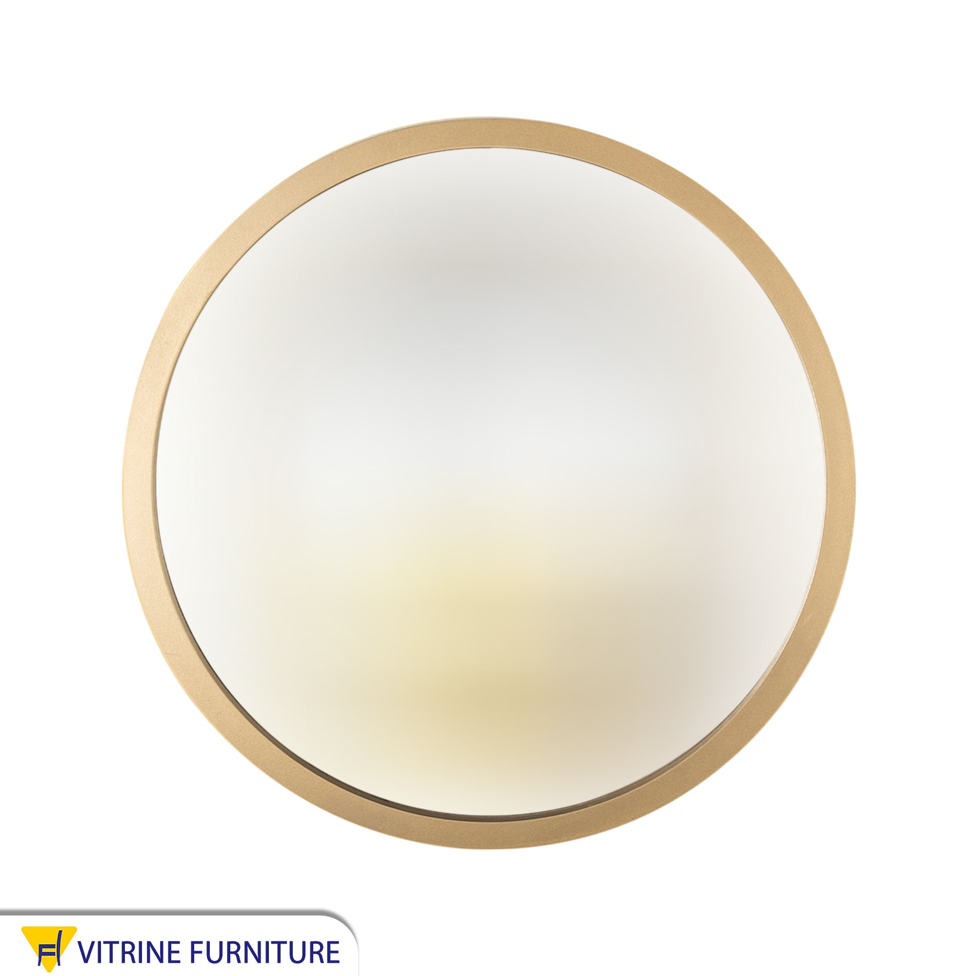 Round mirror, 60 cm in diameter, with a wide wooden frame in golden color