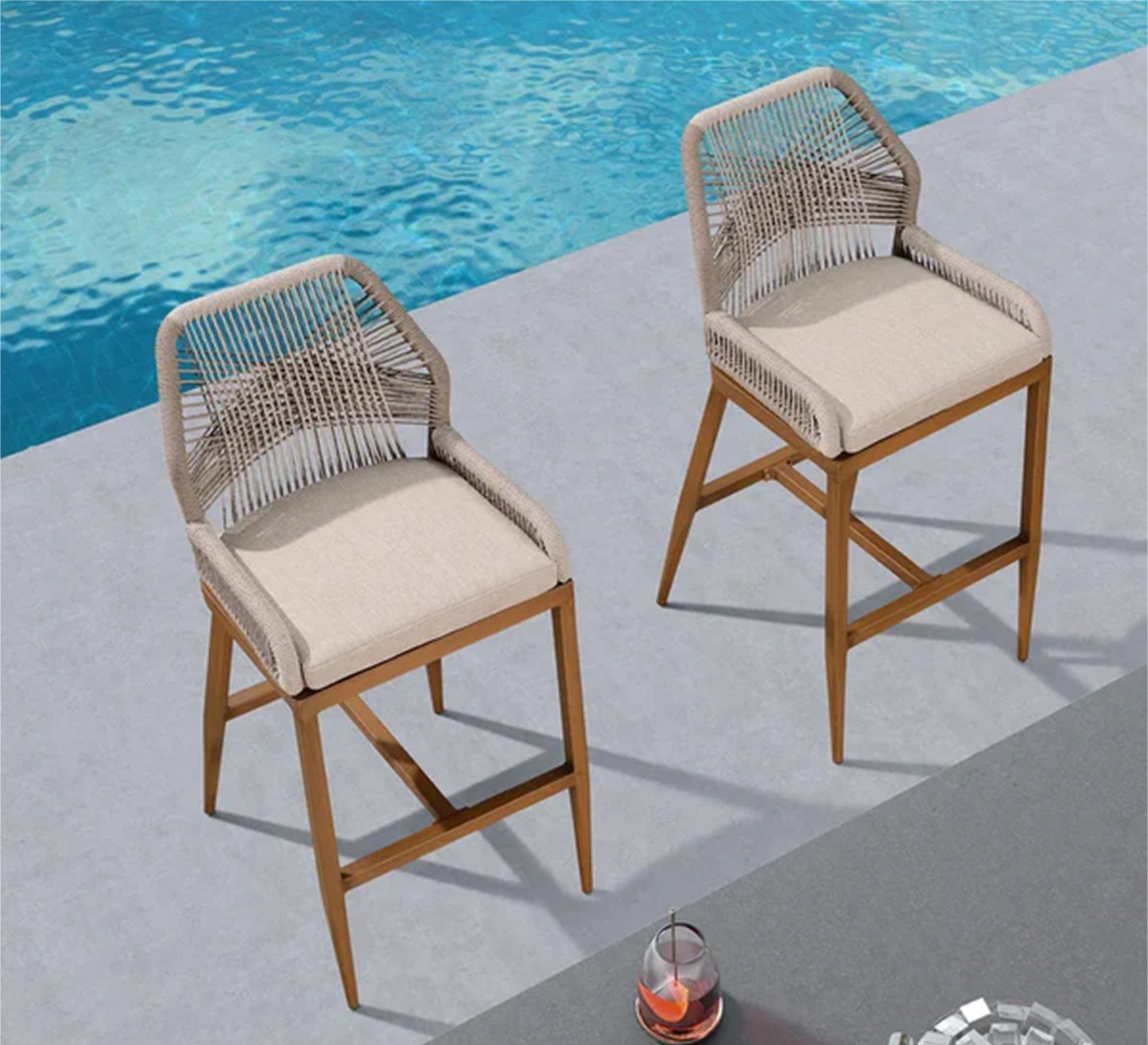 2 Beige rattan bar stool - Vitrine Furniture - Furniture