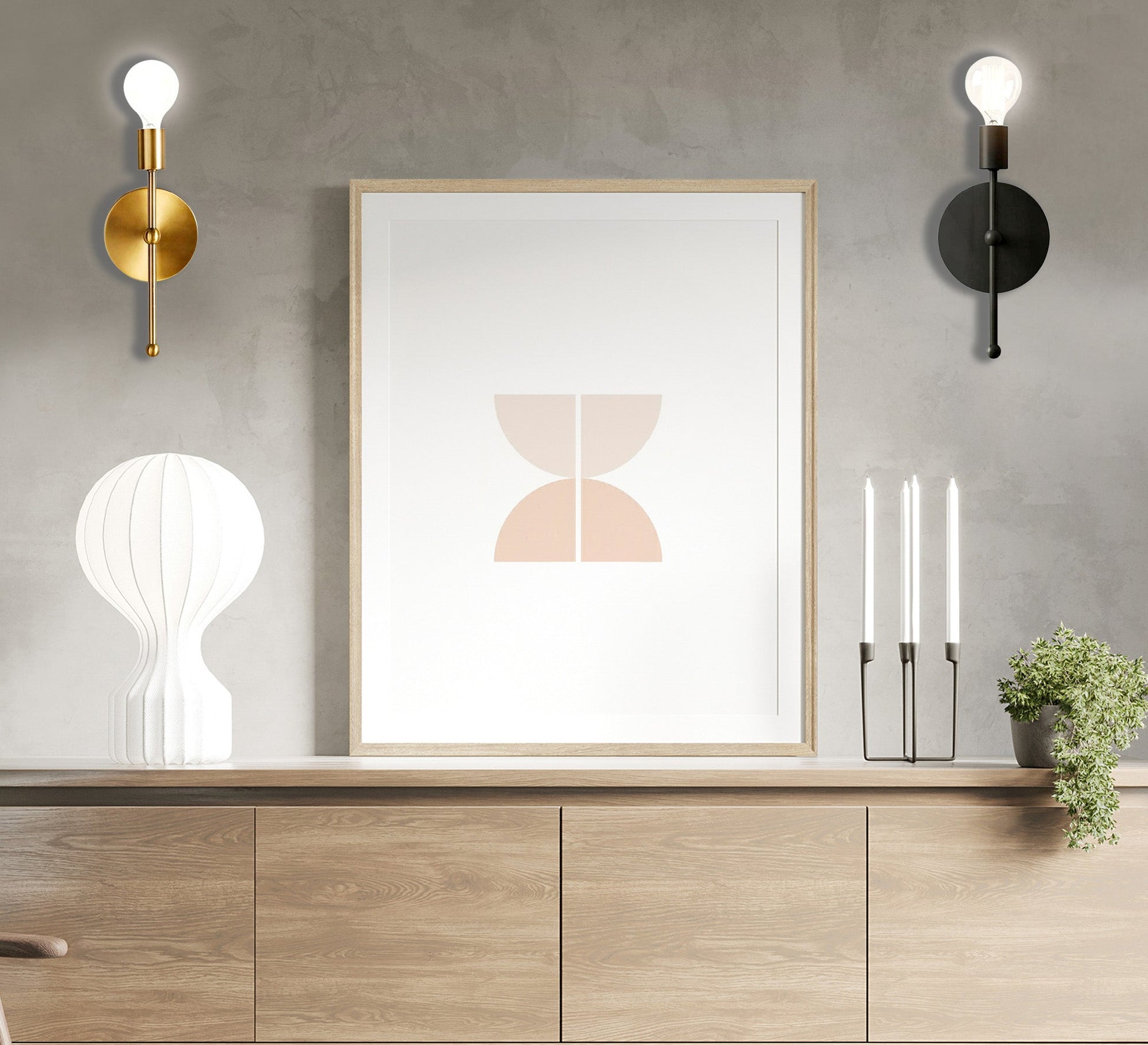 2 Gold Black Metal Wall Lamps - Vitrine Furniture - Lighting