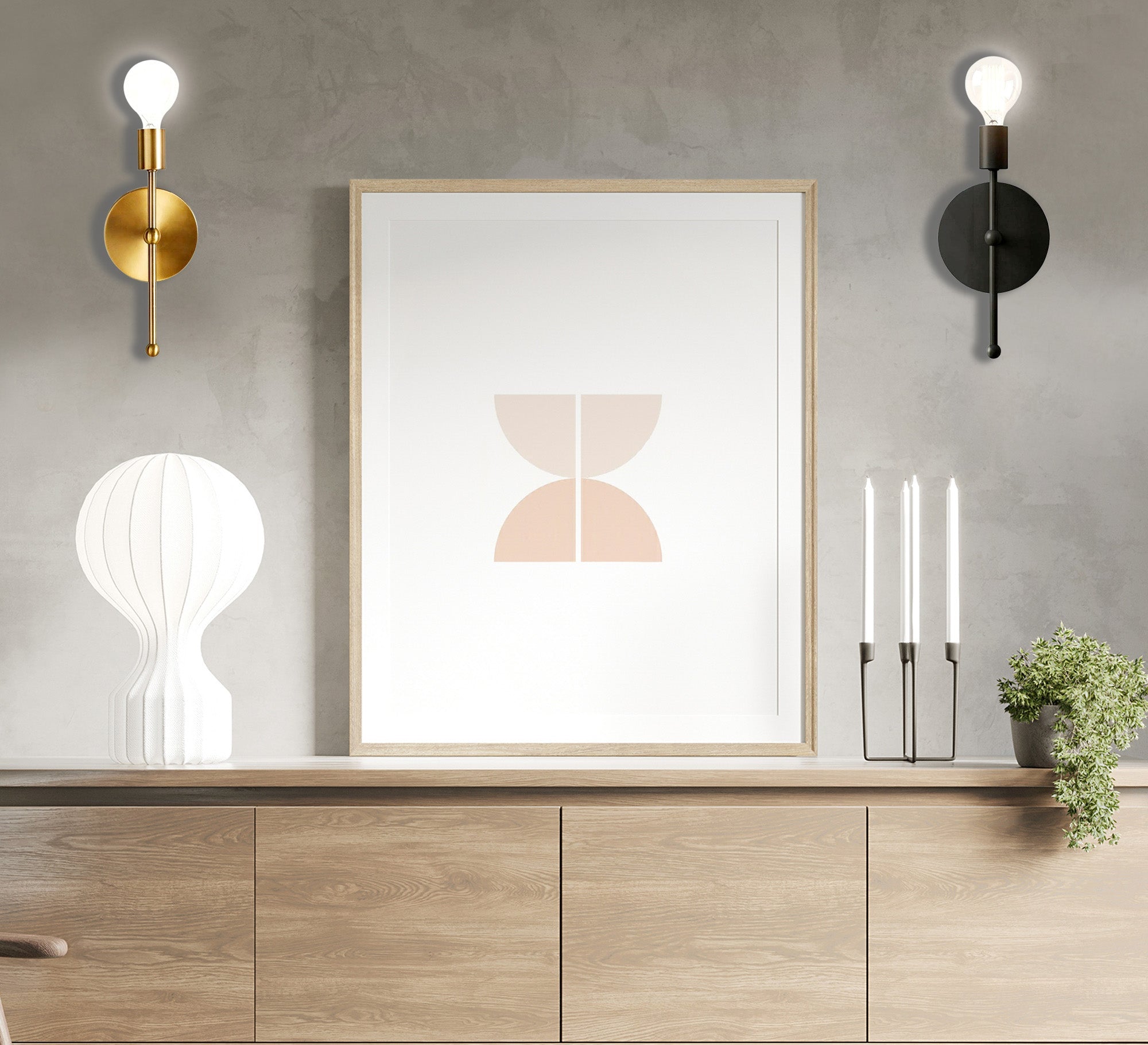 2 Gold Black Metal Wall Lamps - Vitrine Furniture - Lighting