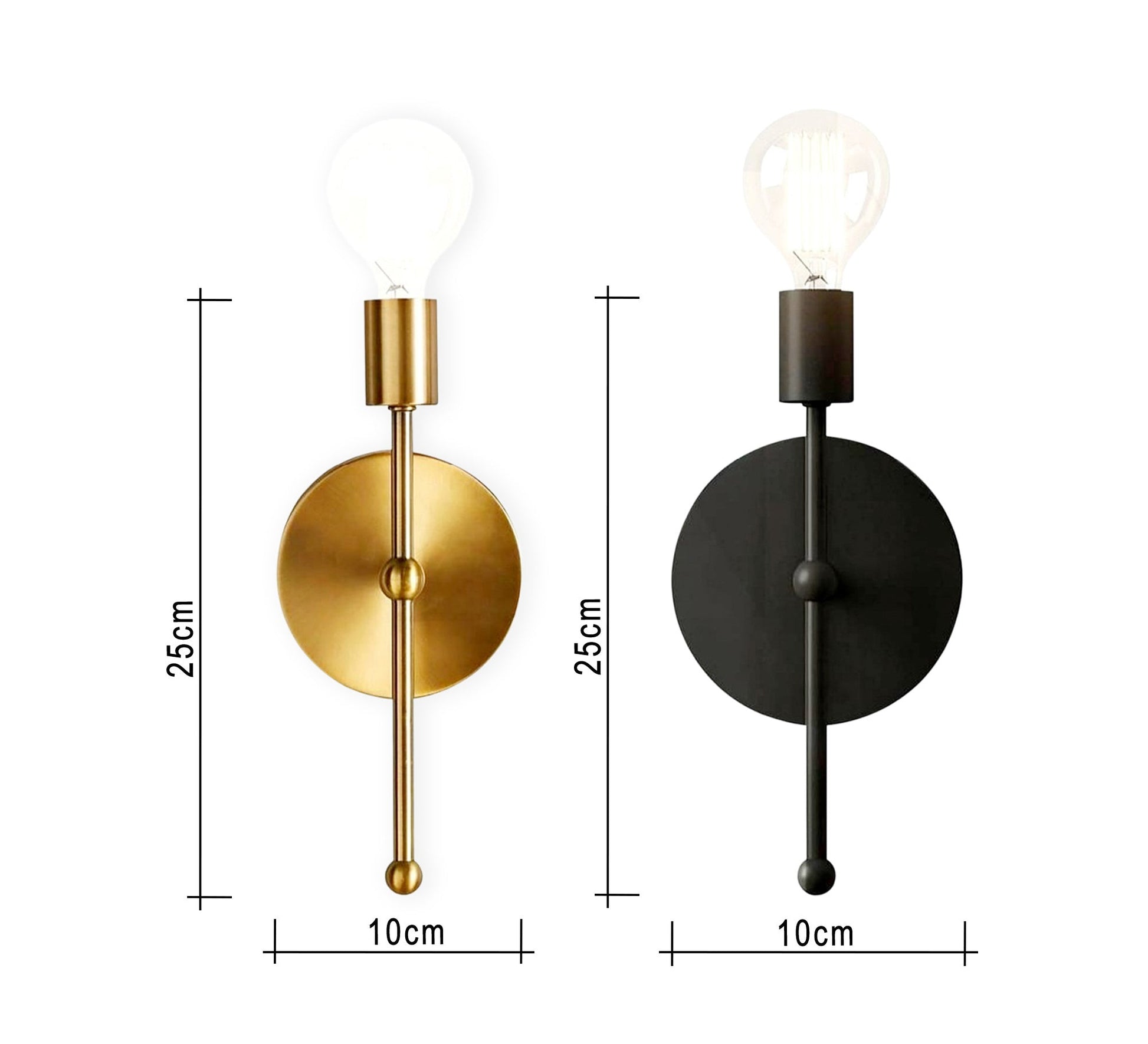 2 Gold Black Metal Wall Lamps - Vitrine Furniture - Lighting