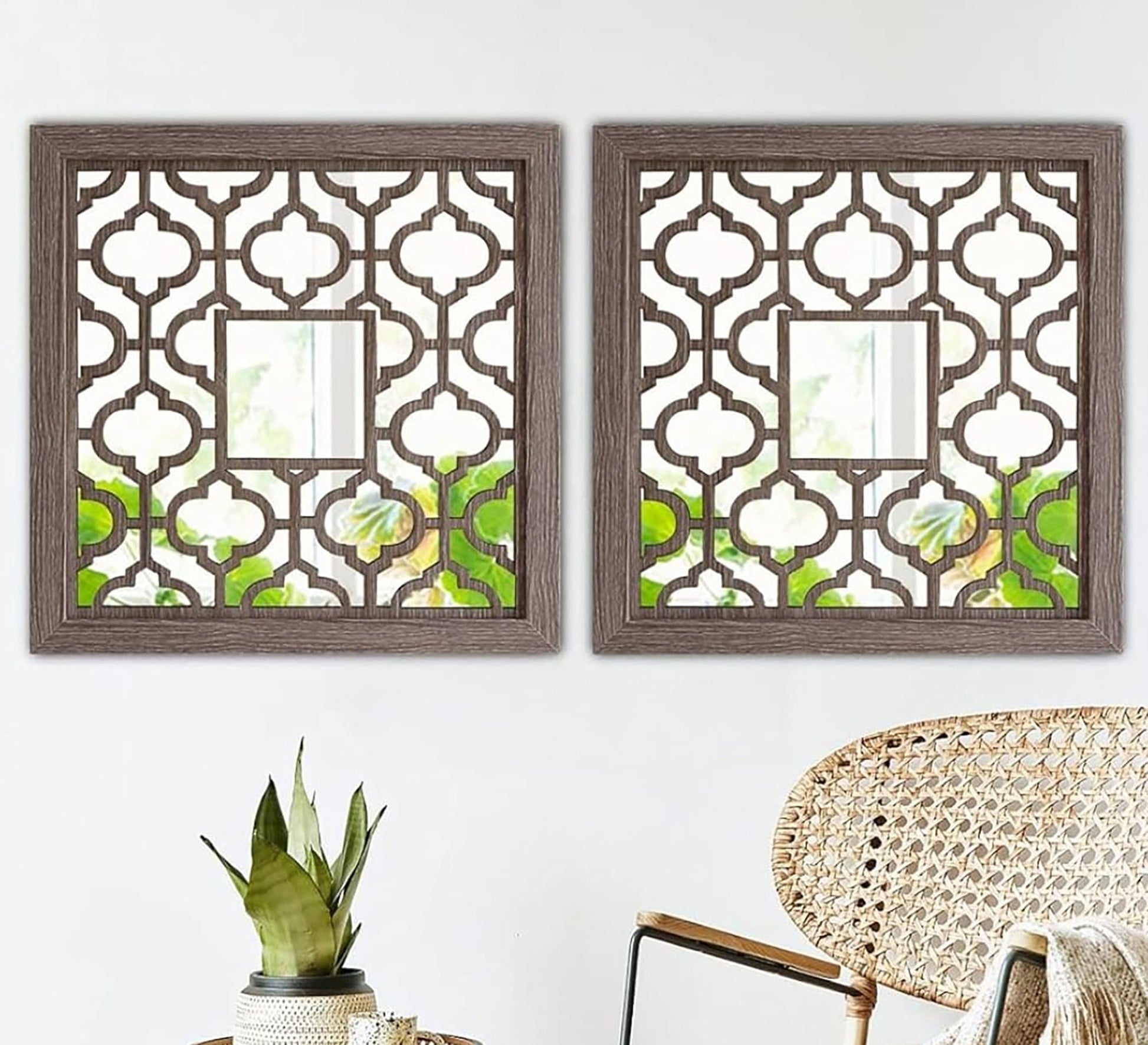 2 - piece mirror decorated with hollow wood - Vitrine Furniture - Décor