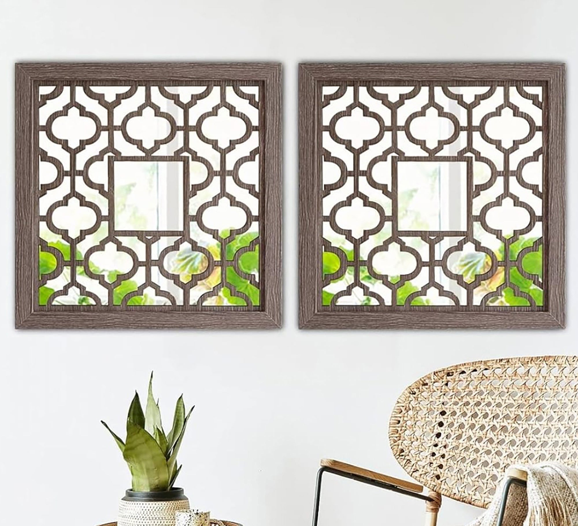 2 - piece mirror decorated with hollow wood - Vitrine Furniture - Décor