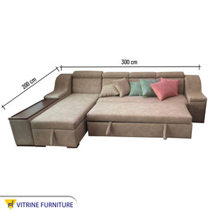 beige L-shaped corner bed and  chaise longue