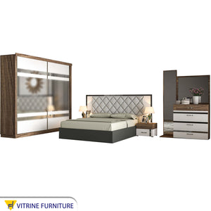 light gray * wooden brown woman bedroom