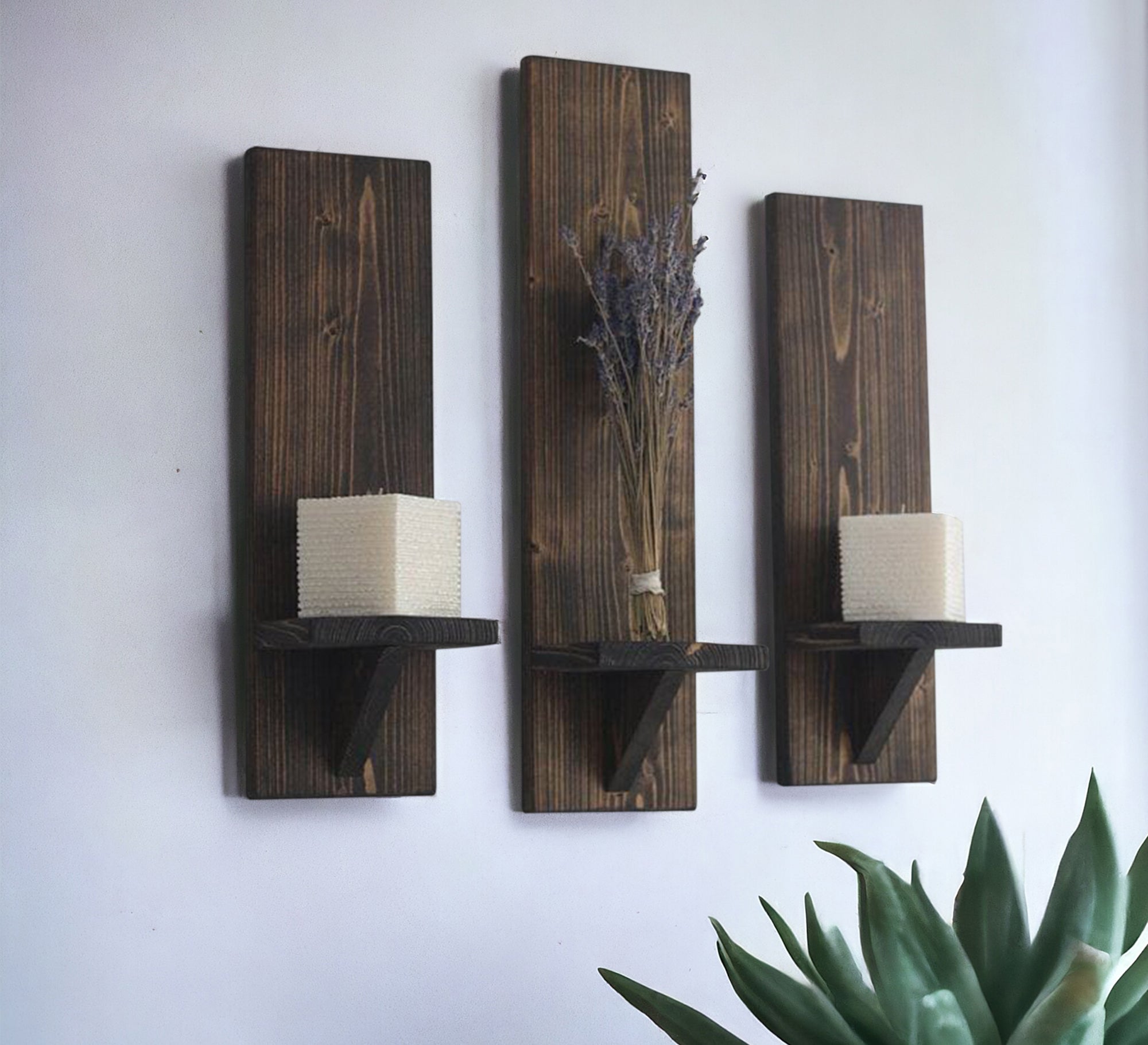 3 brown wooden wall shelves - Vitrine Furniture - Furniture