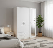 3 - Door Cupboard: Sleek White Mirrored Elegance - Vitrine Furniture - Furniture