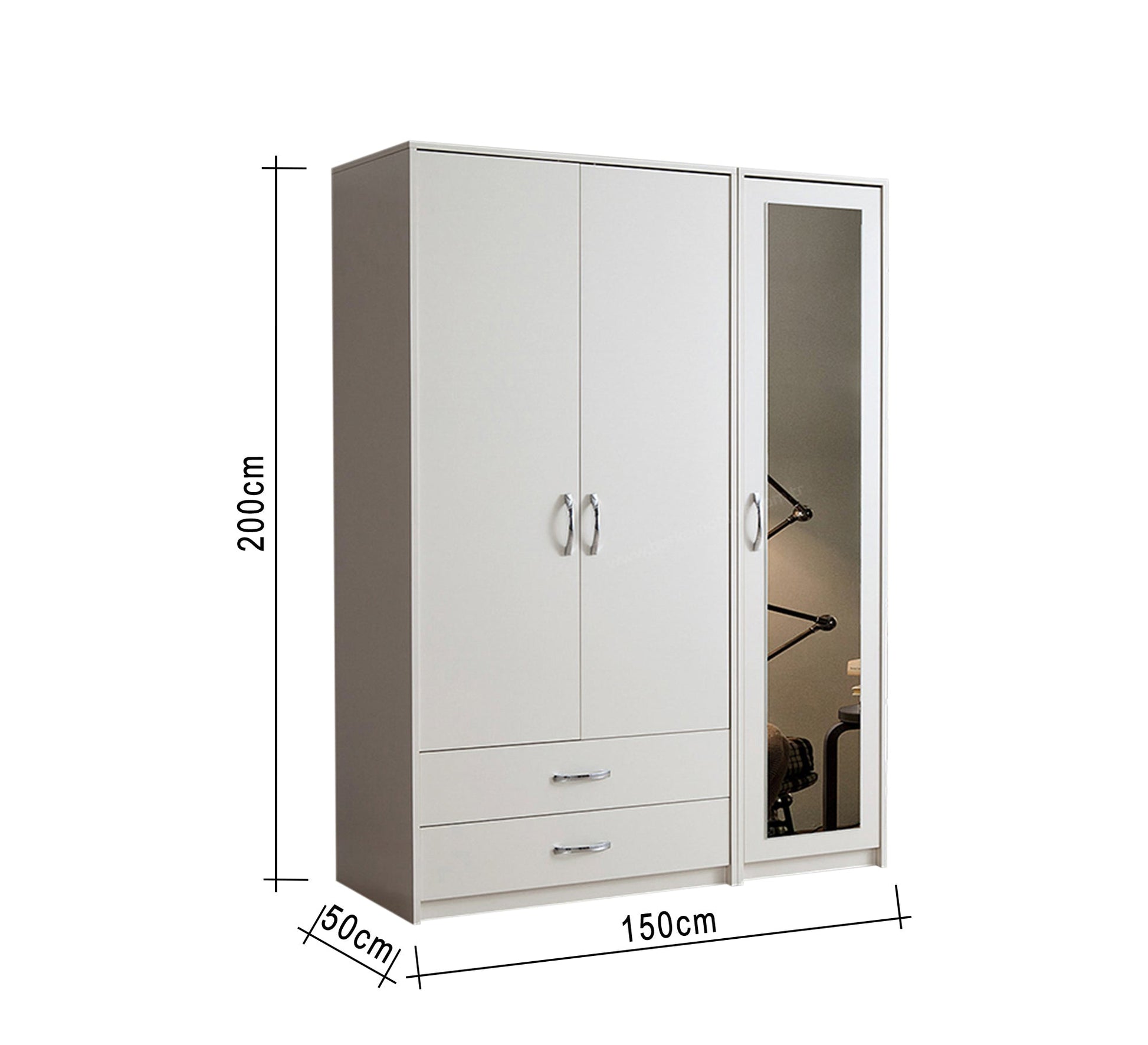 3 - Door Cupboard: Sleek White Mirrored Elegance - Vitrine Furniture - Furniture