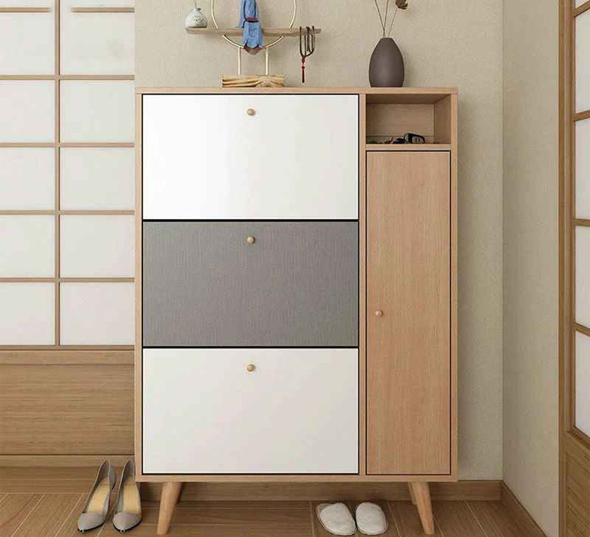 3 - Flap Shoe Rack – Elegant, Space - Saving Design - Vitrine Furniture - Furniture