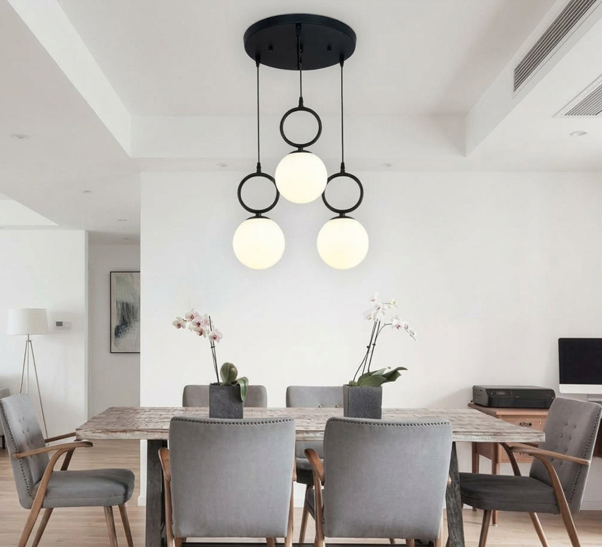 3-light ceiling chandelier with circular rings - Vitrine Furniture - Ceiling lights