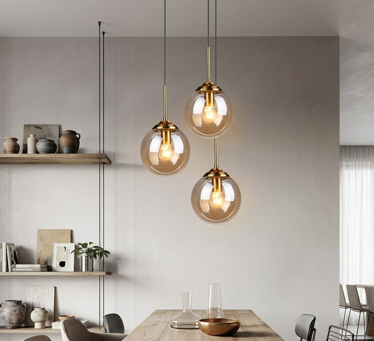 3-light pendant with branching, tiered spherical units - Vitrine Furniture - Ceiling lights