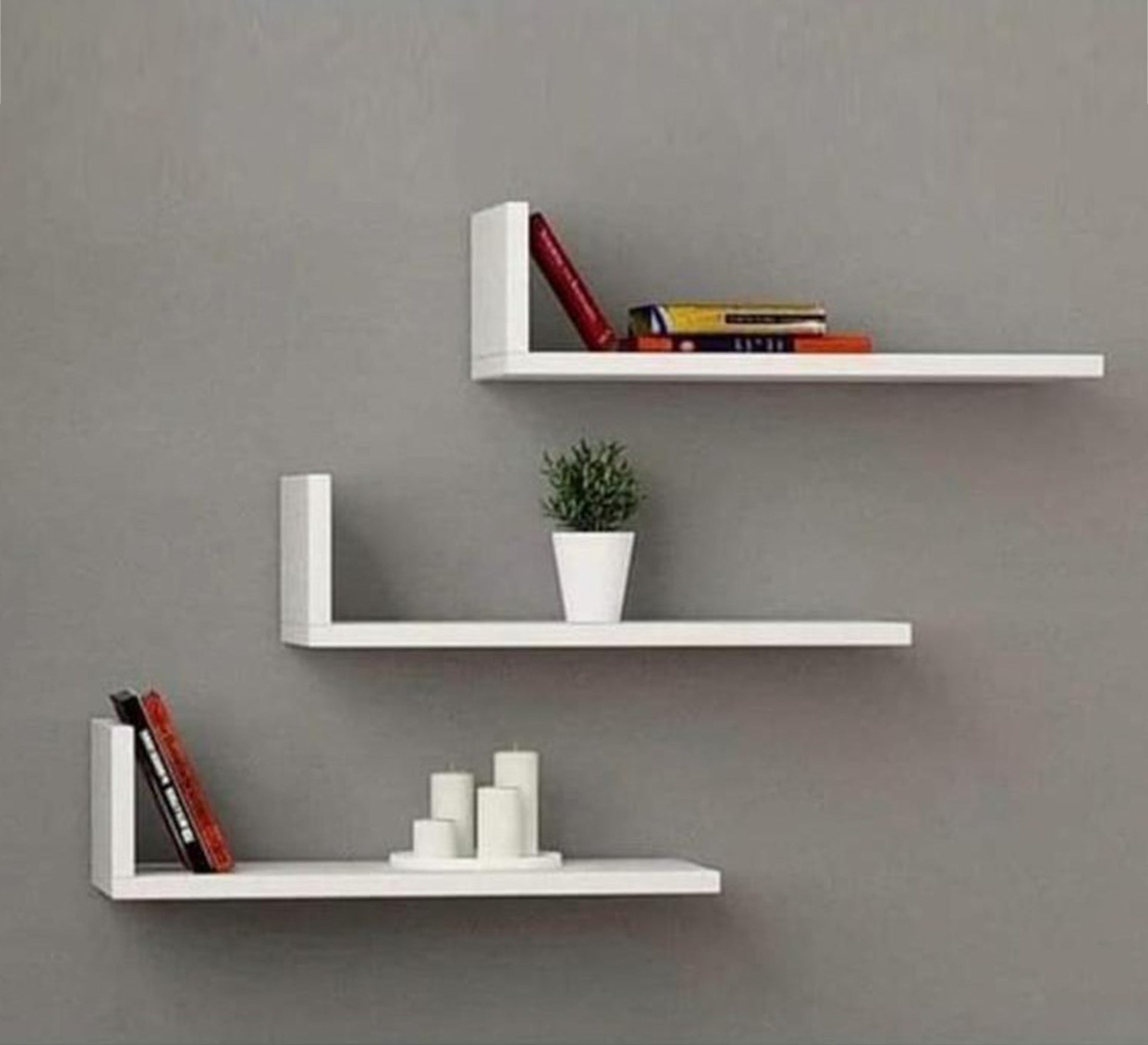3 - Piece White MDF Wall Shelves - Vitrine Furniture - Décor