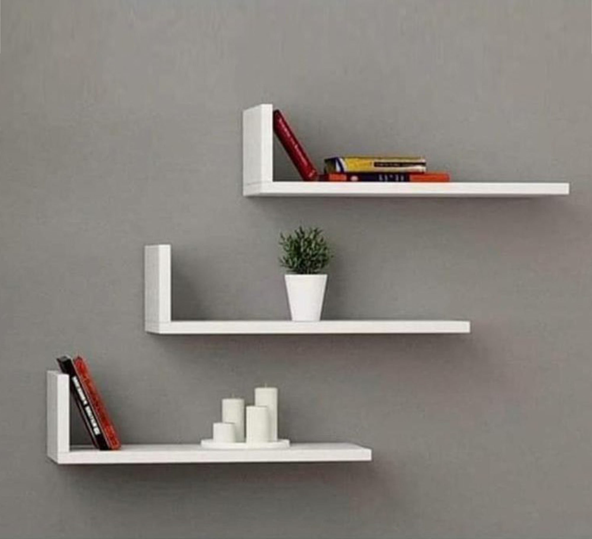 3 - Piece White MDF Wall Shelves - Vitrine Furniture - Décor