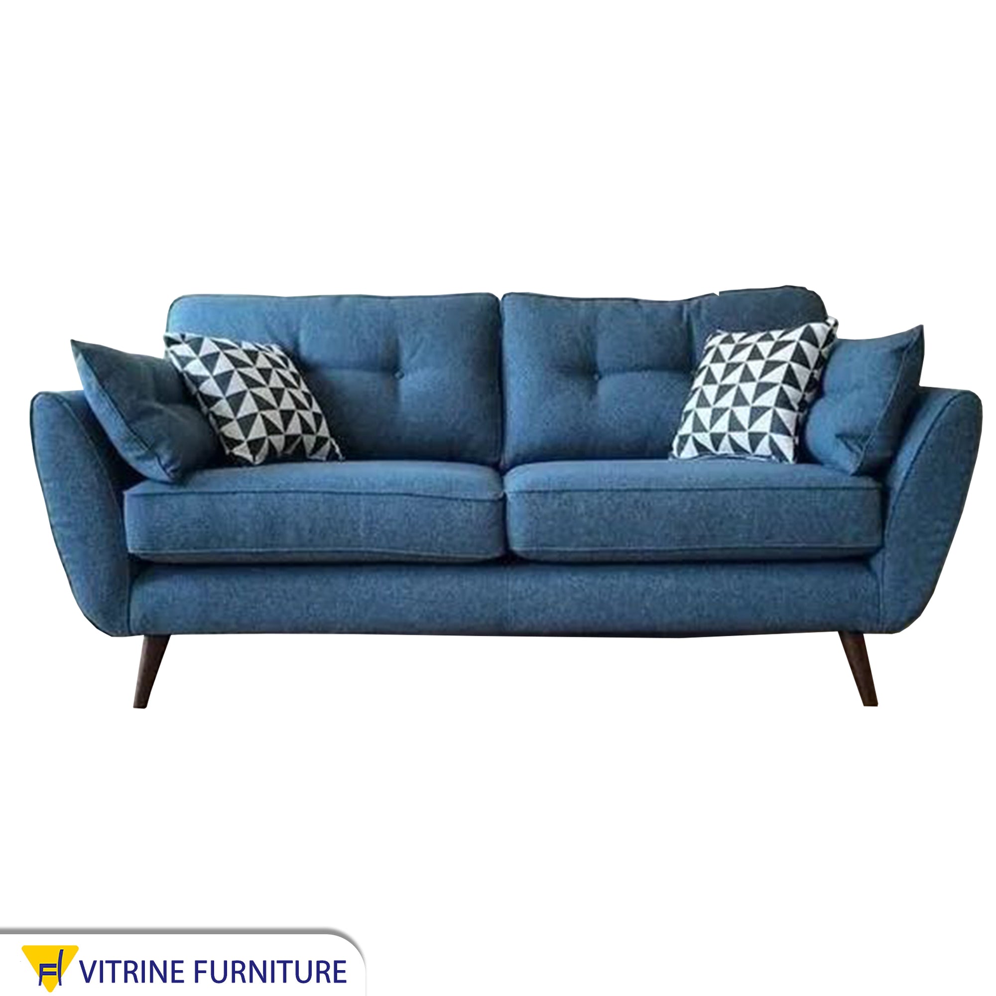 Navy sofa with curved armrests