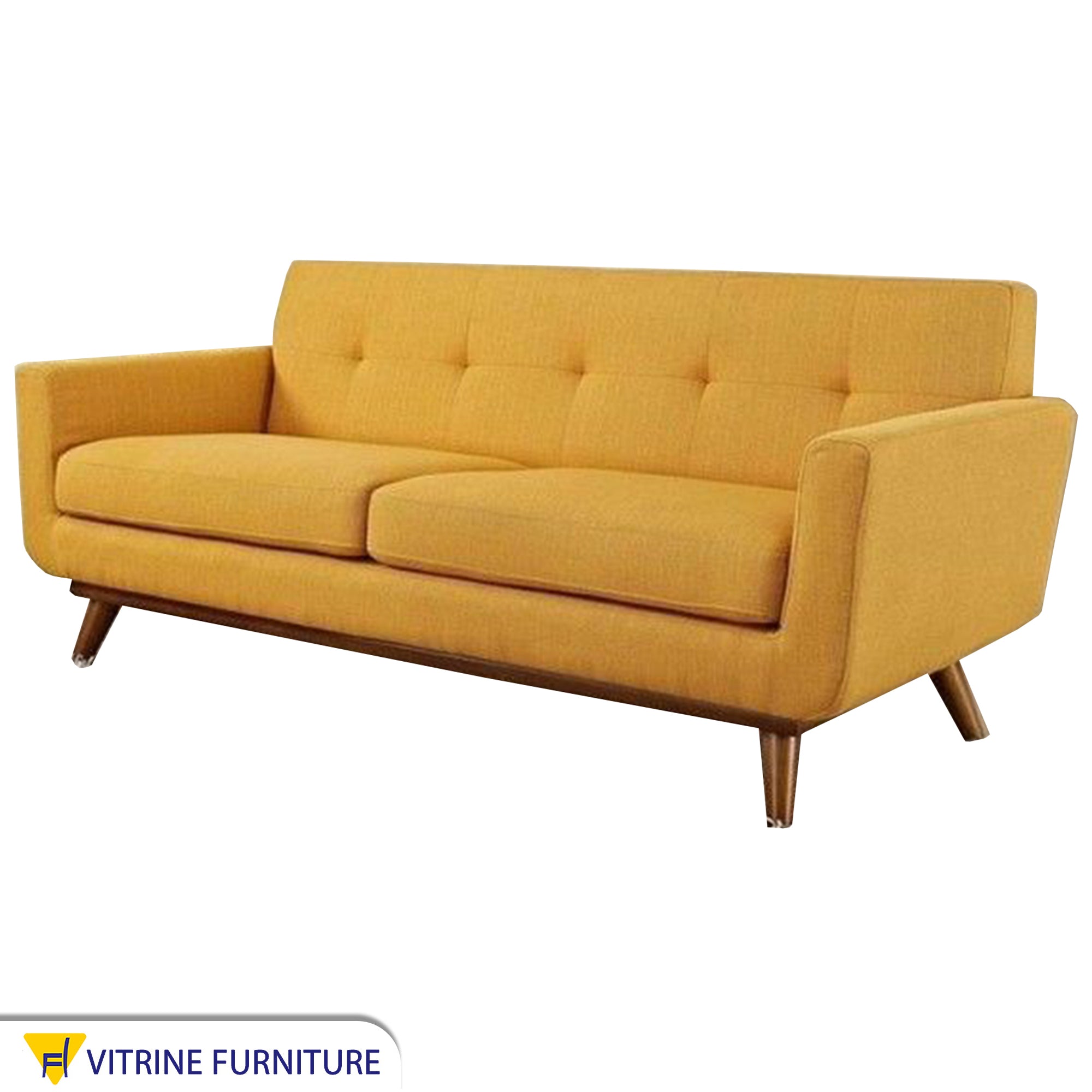 Camel yellow sofa with slanted legs