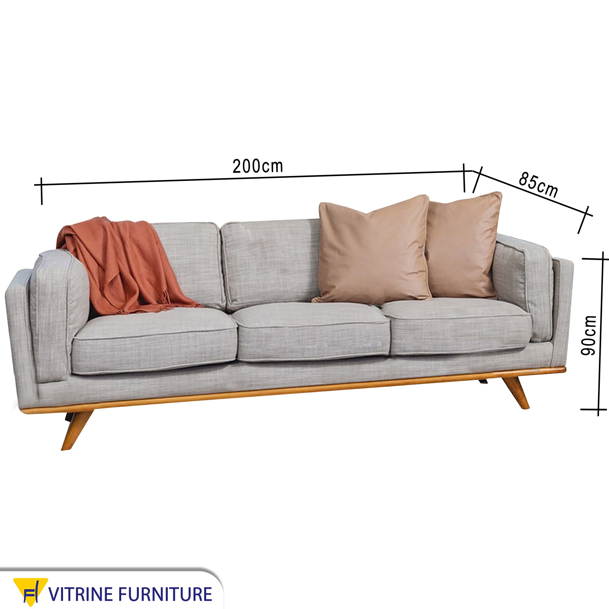 Sofa with armrests and short back in gray color