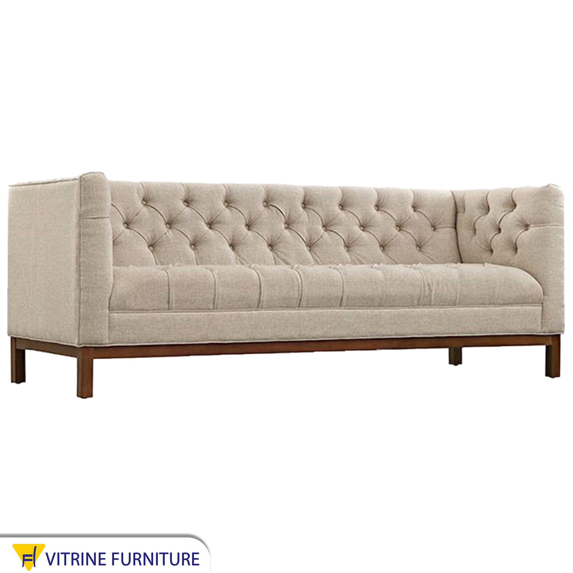 Beige sofa with capotonite grains on the back and the handle