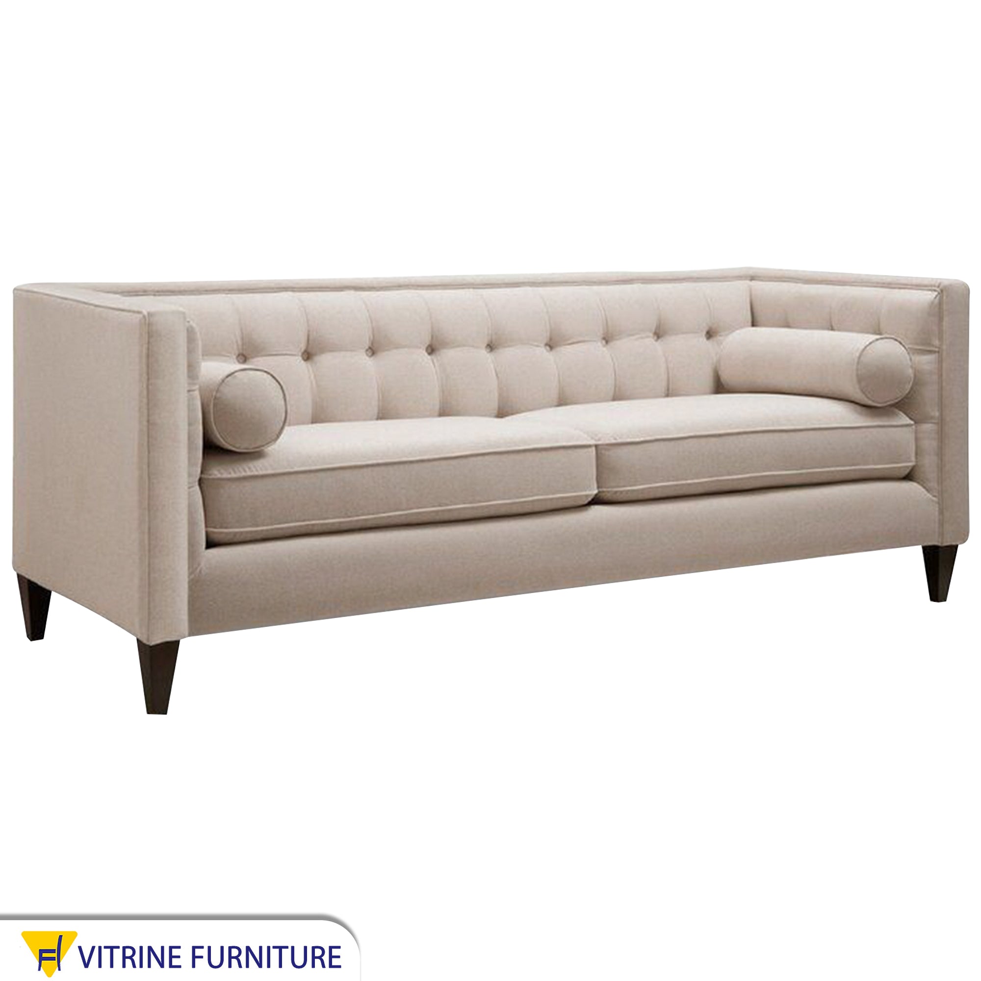 Beige sofa with capotonite beads in the back