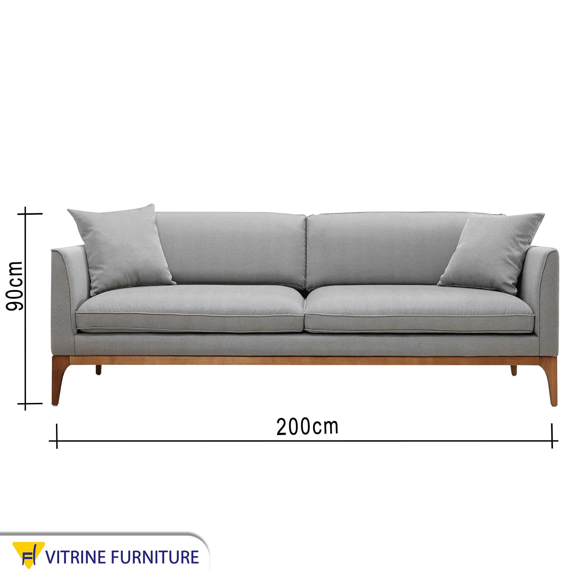 Gray sofa with high wooden legs