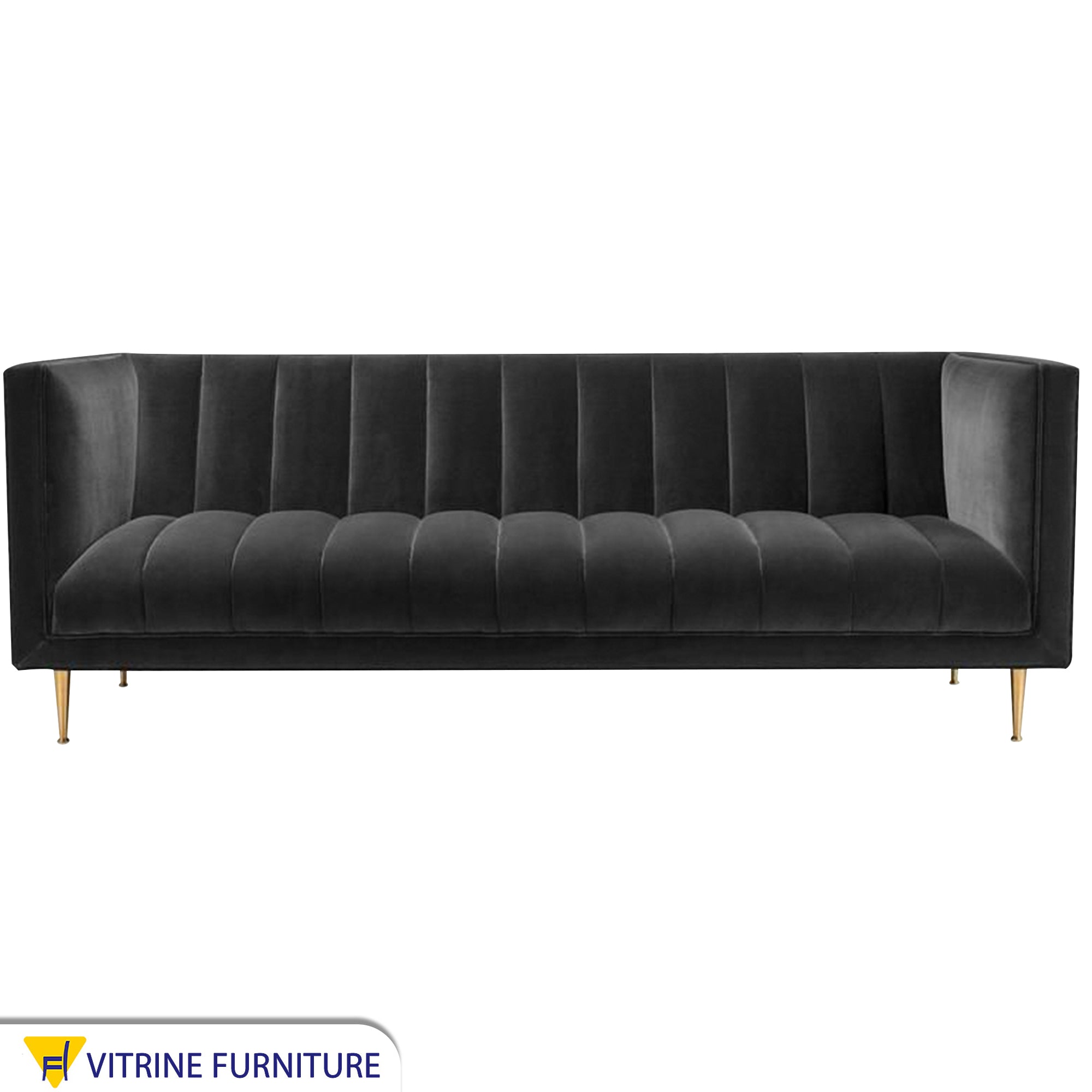 Black sofa with capotonian stripes