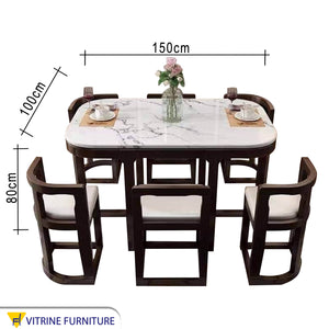 Space saving dining table with 6 chairs