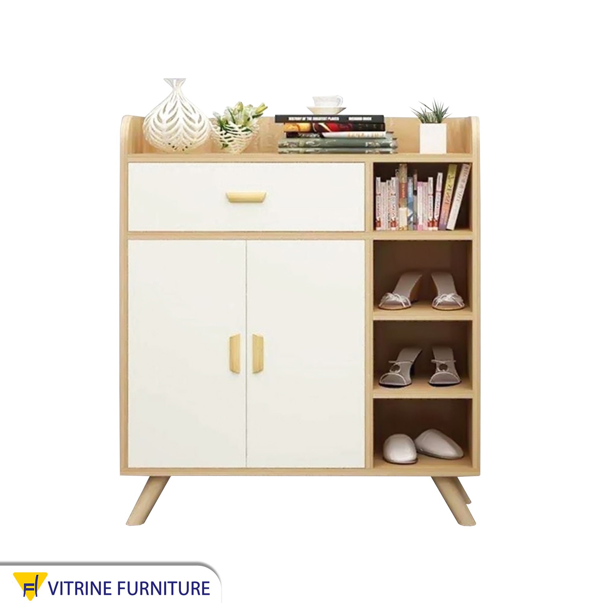 White shoe cabinet and side shelves