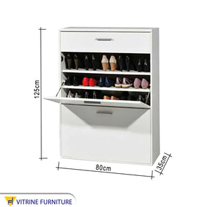 White shoe cabinet with multiple shelves