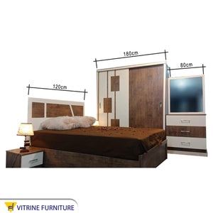Wooden brown bedroom for youth with sliding wardrobe