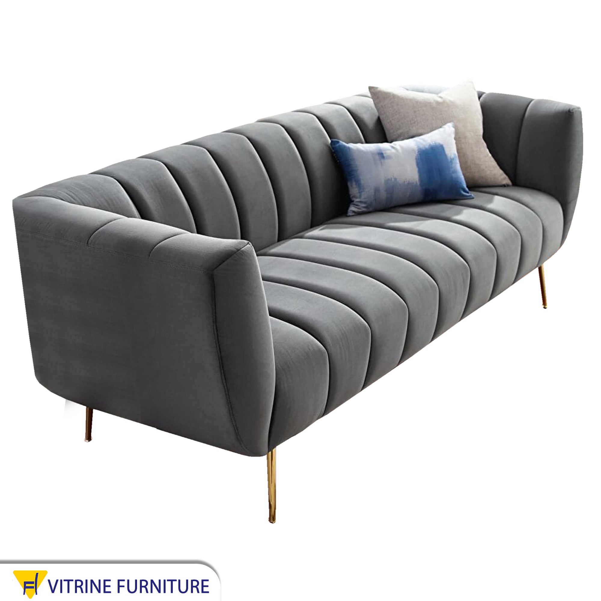 Modern light gray sofa with high legs
