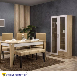 Dining room in wooden beige and white