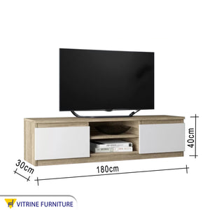 Beige wooden TV unit with white leaves