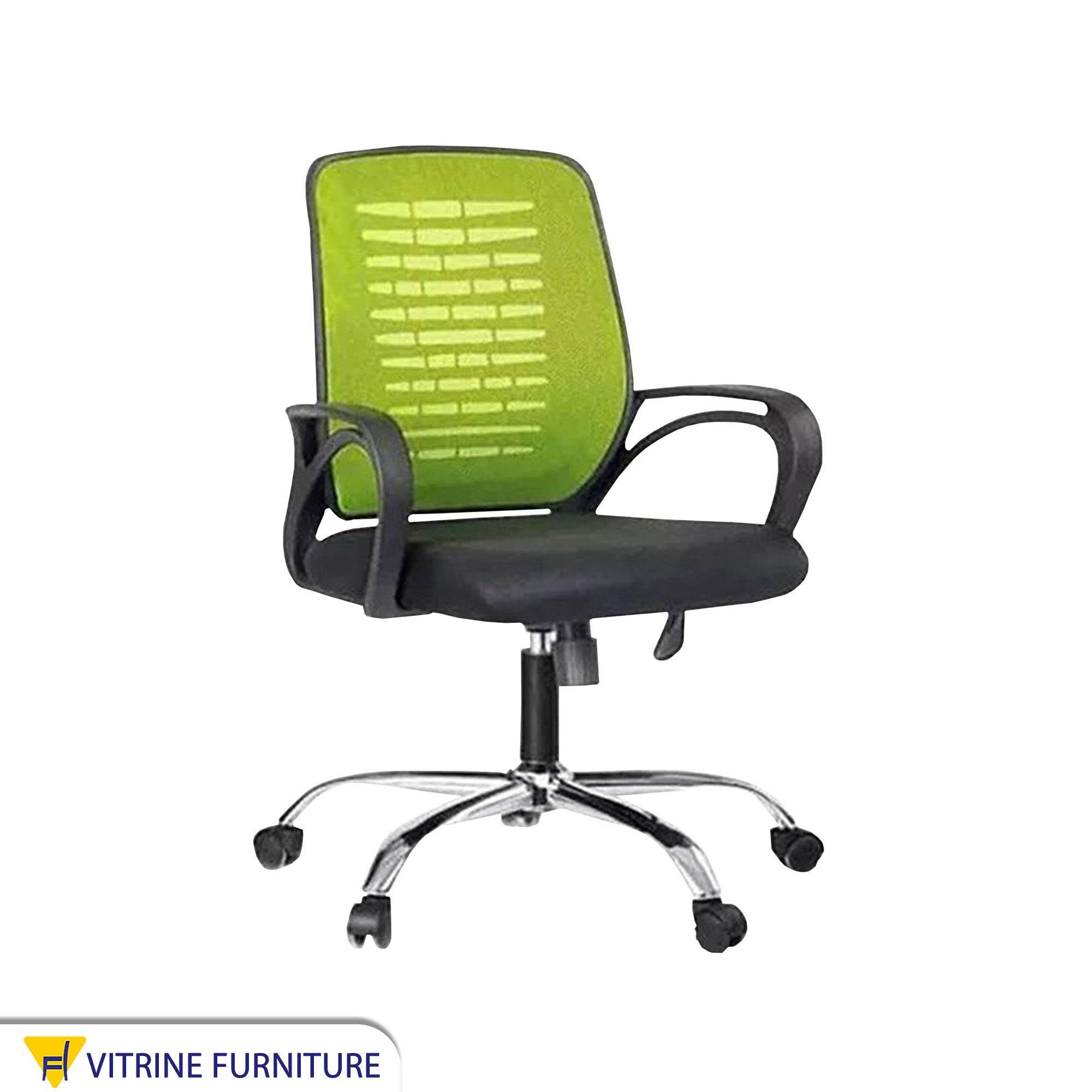Green office chair with metal legs