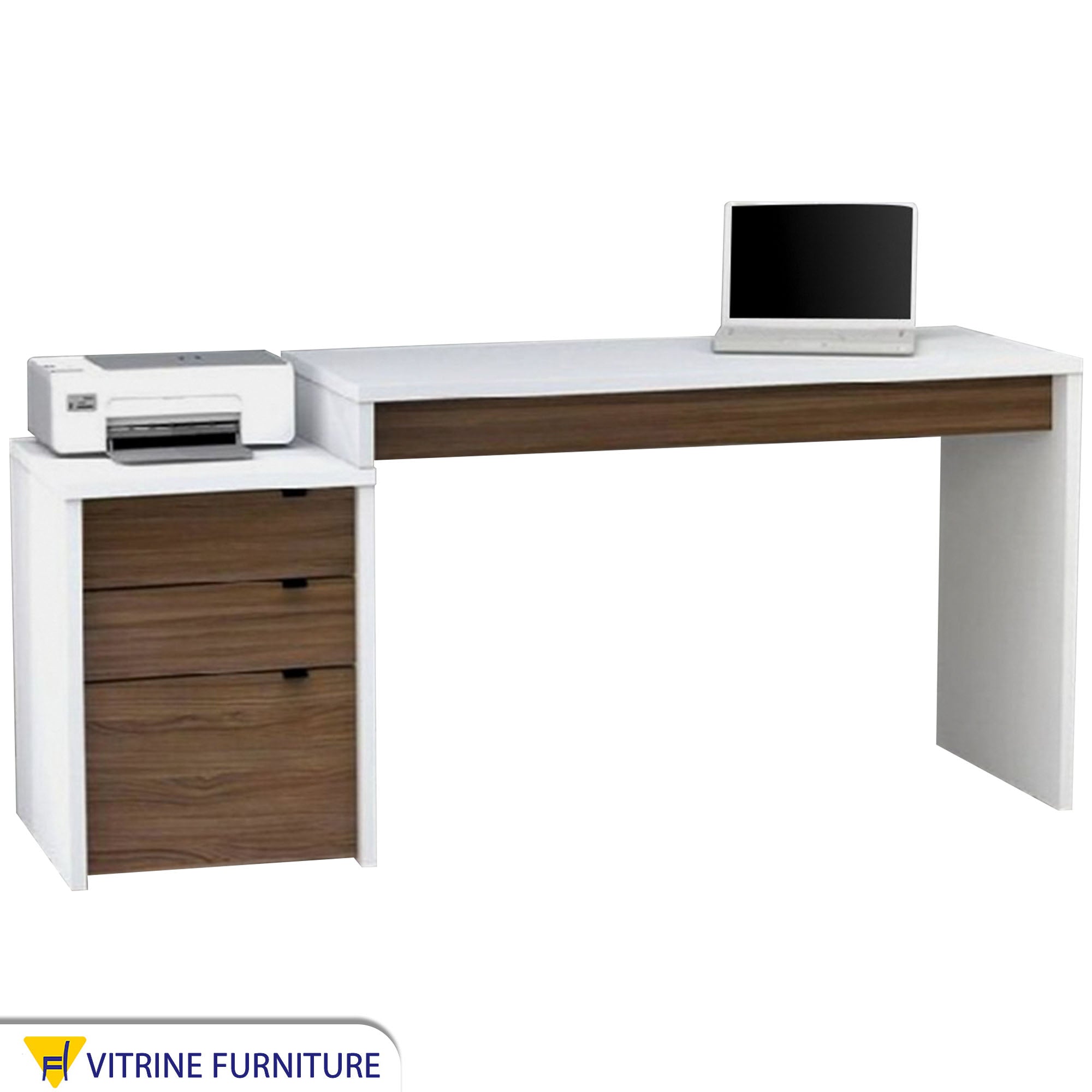 White and brown wooden desk