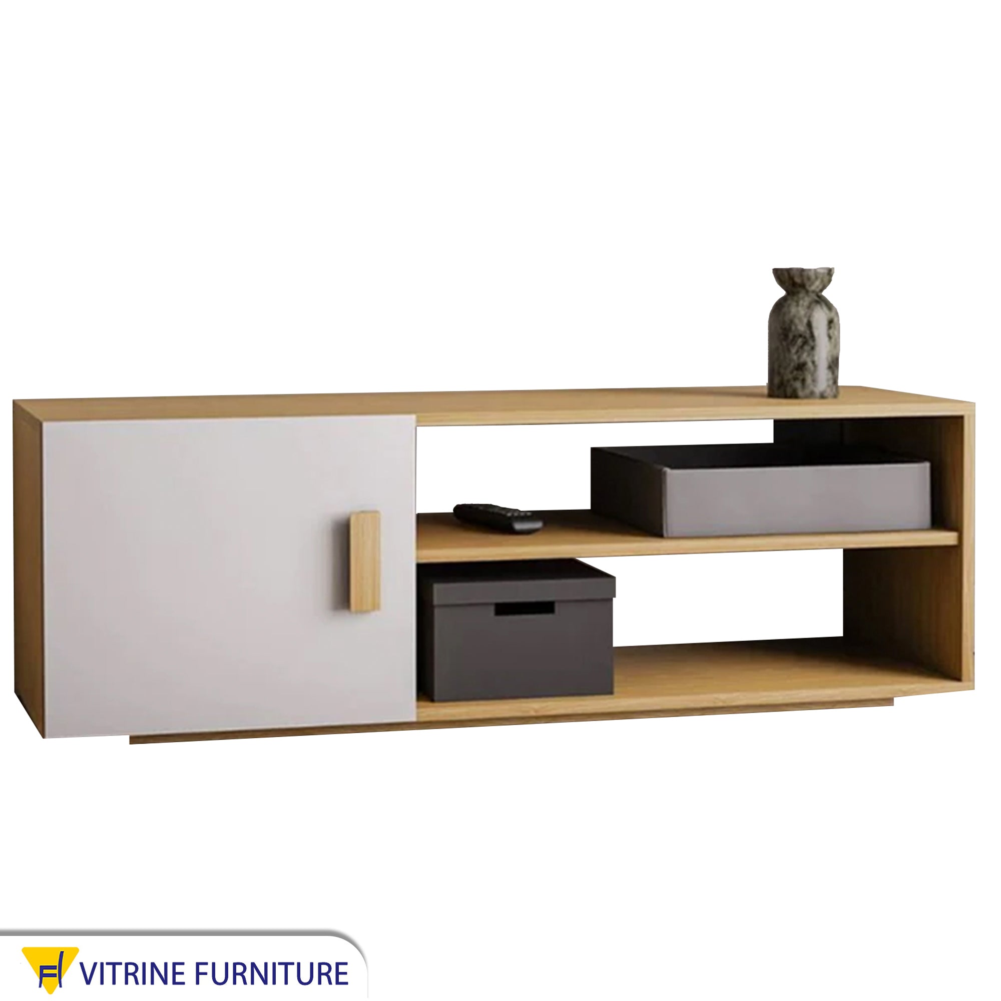 TV unit with two shelves and a movable shutter
