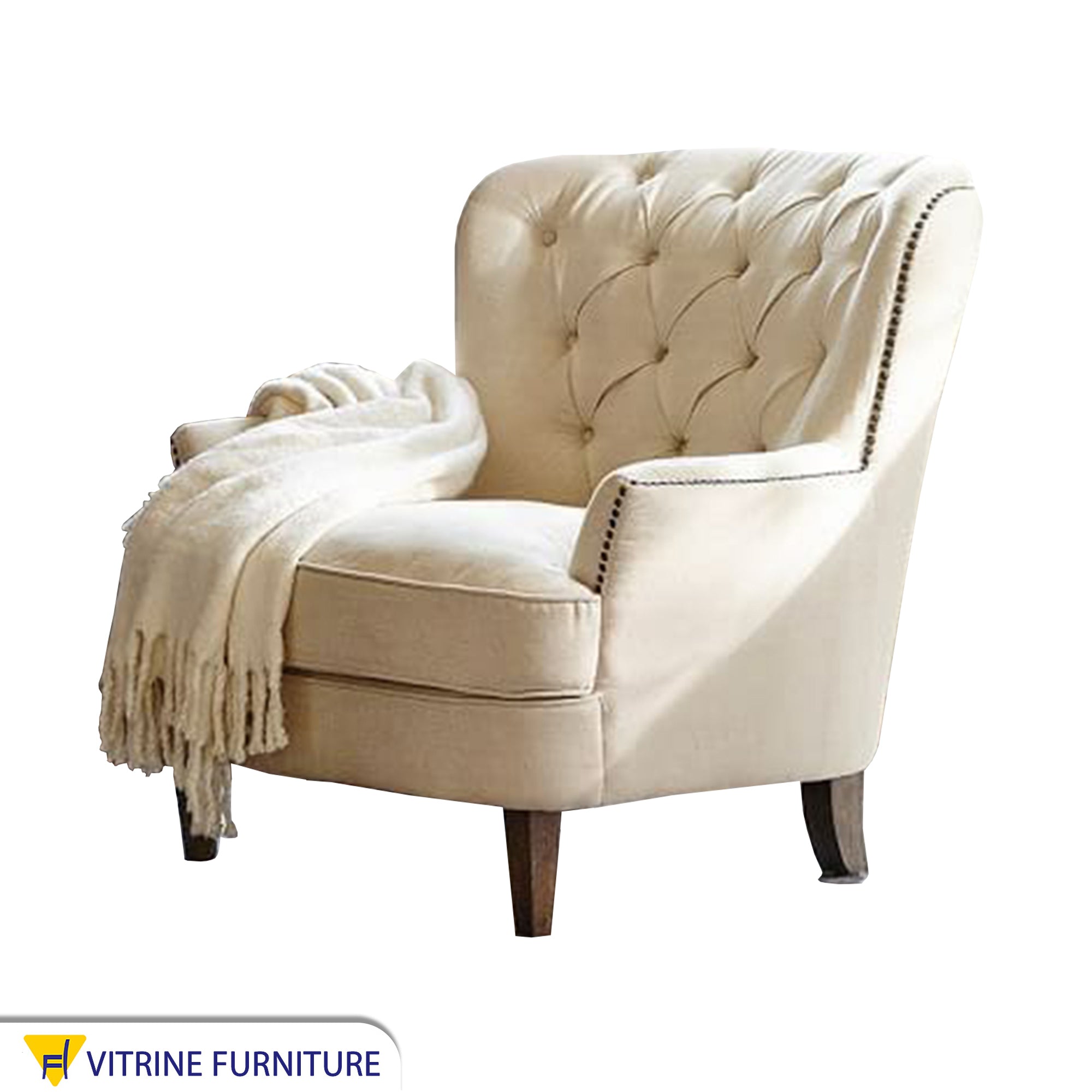 Off-white footstool chair with curved back