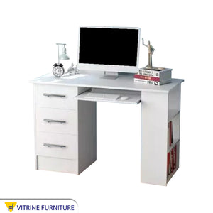 White desk with side shelves