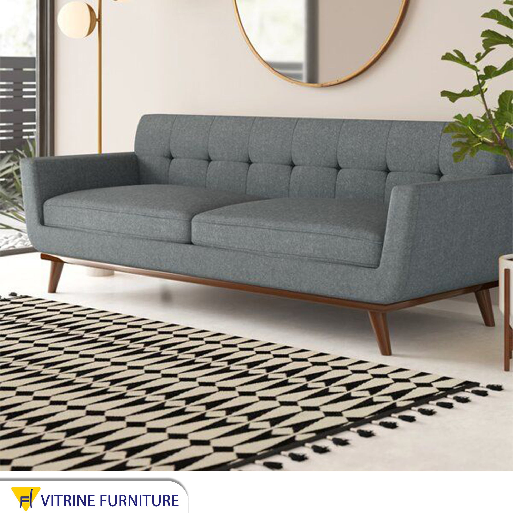 Gray sofa with slanted legs