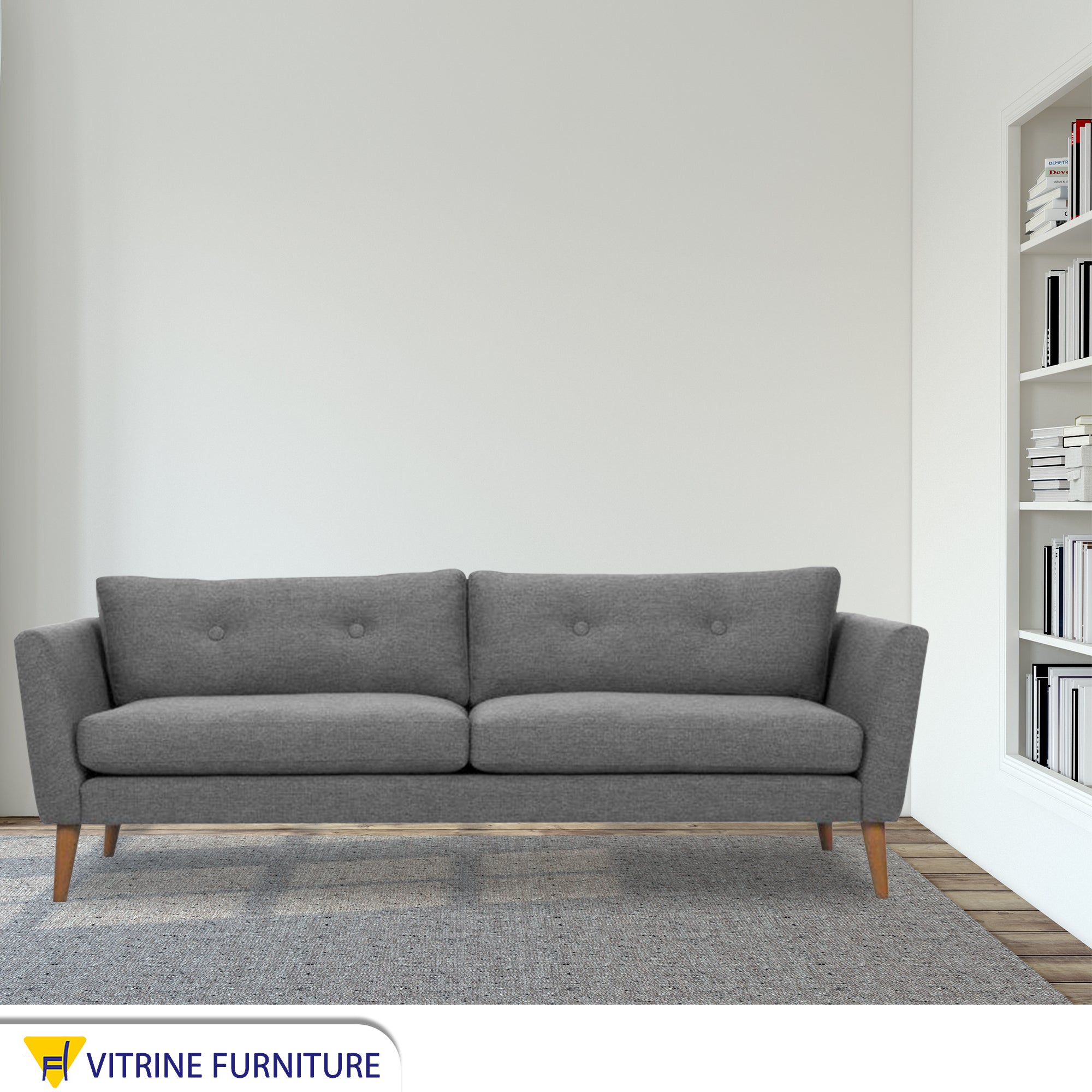 Gray sofa with high legs