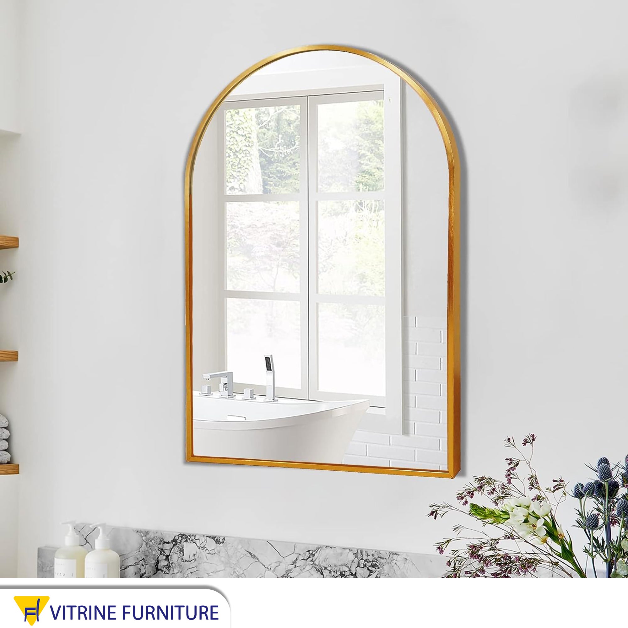 Arch mirror 50*70 with a golden wood frame