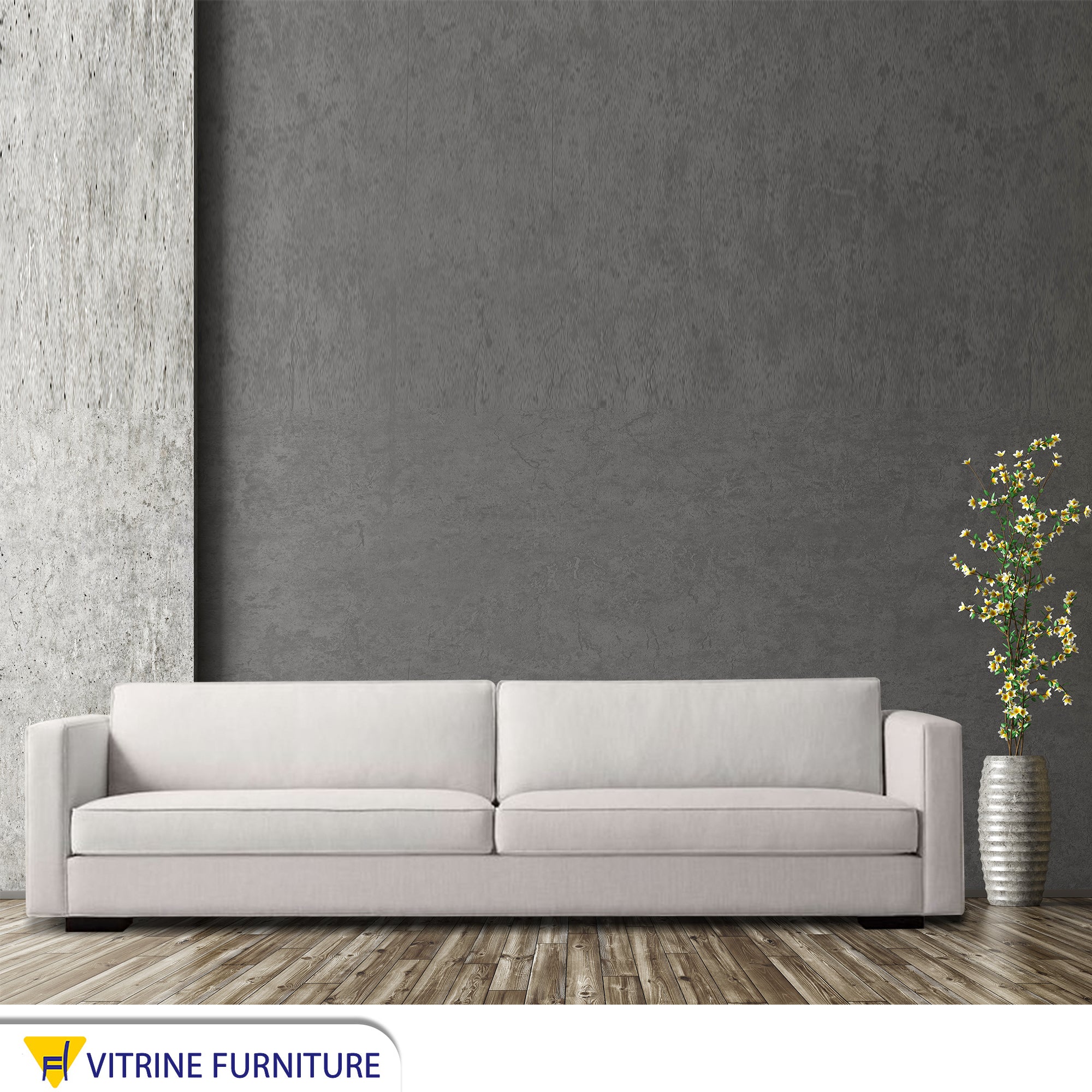 White sofa with thin armrests
