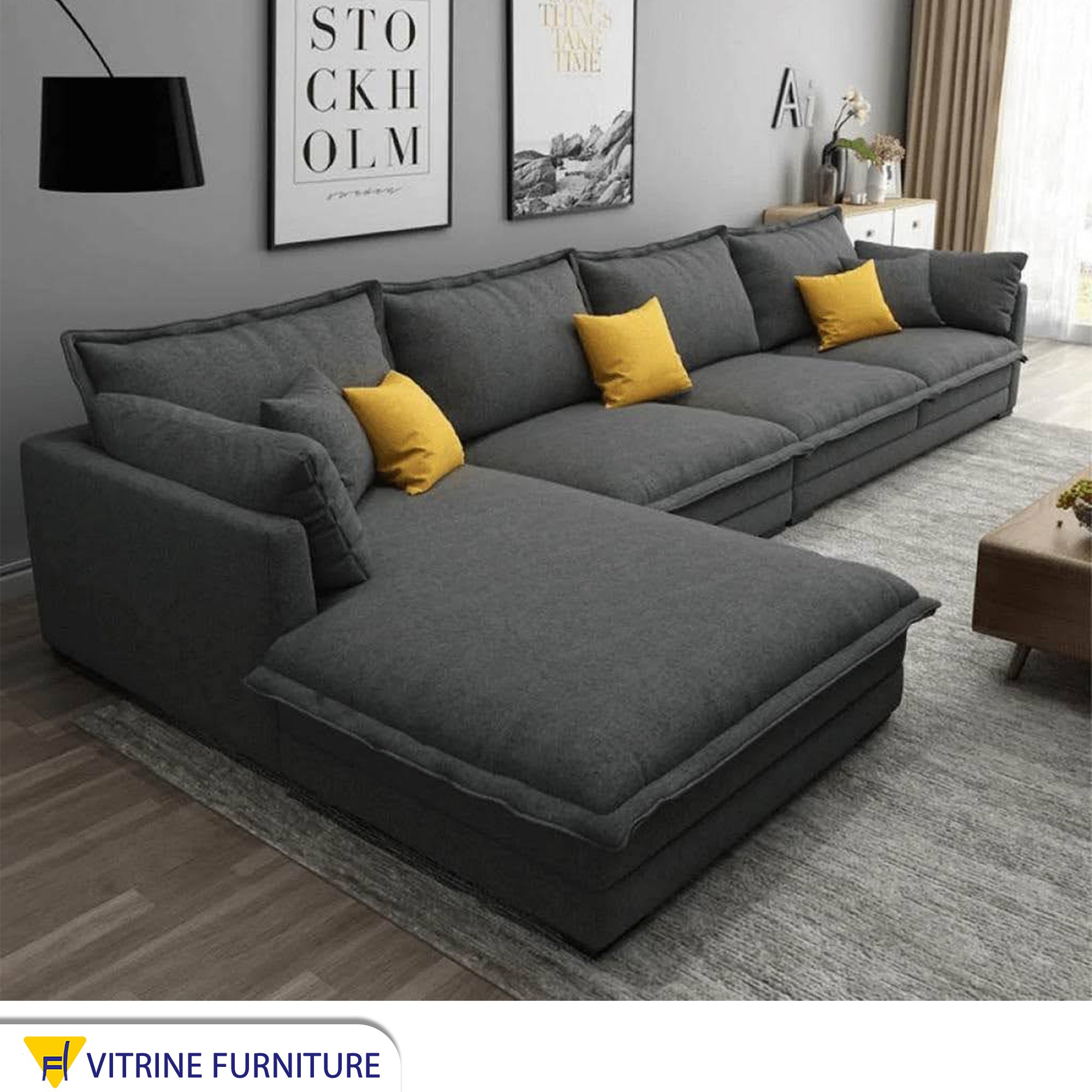 Its corner for the living room is a gray letter L