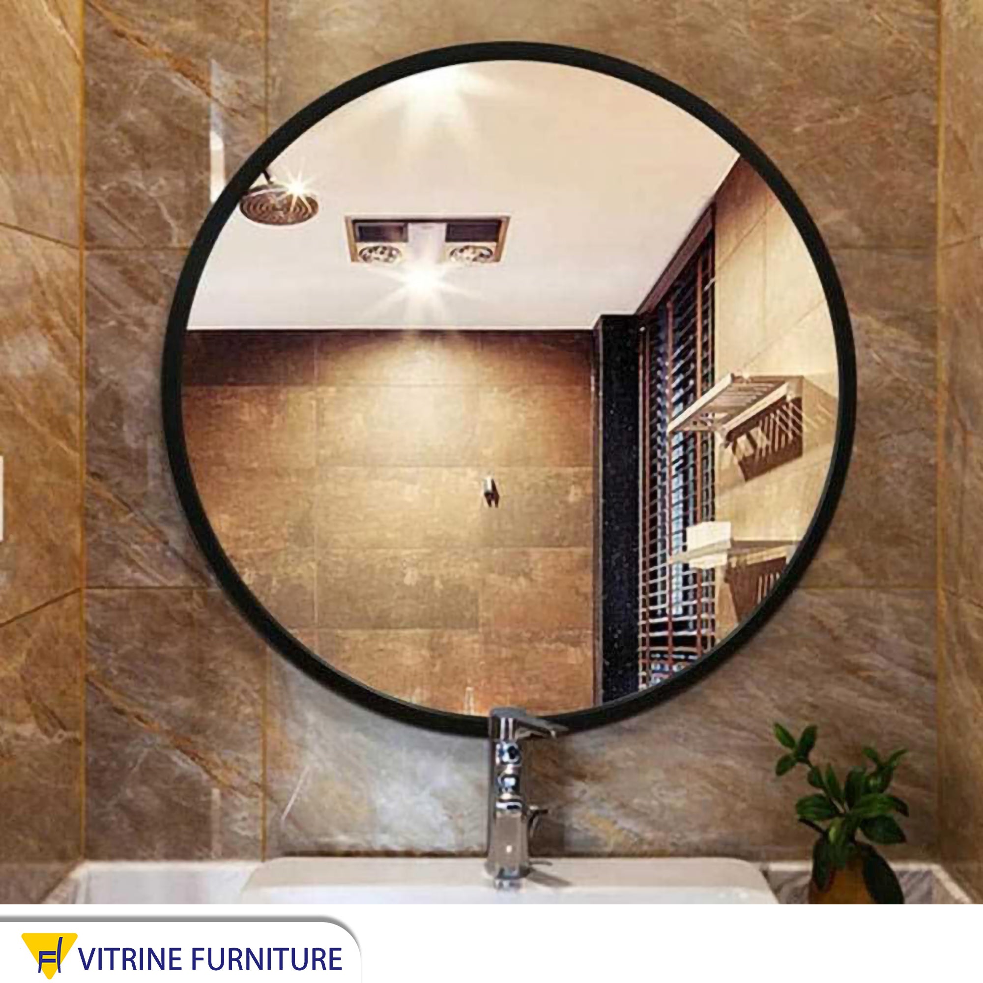 Circular mirror, diameter 60 cm, with a wooden frame in black
