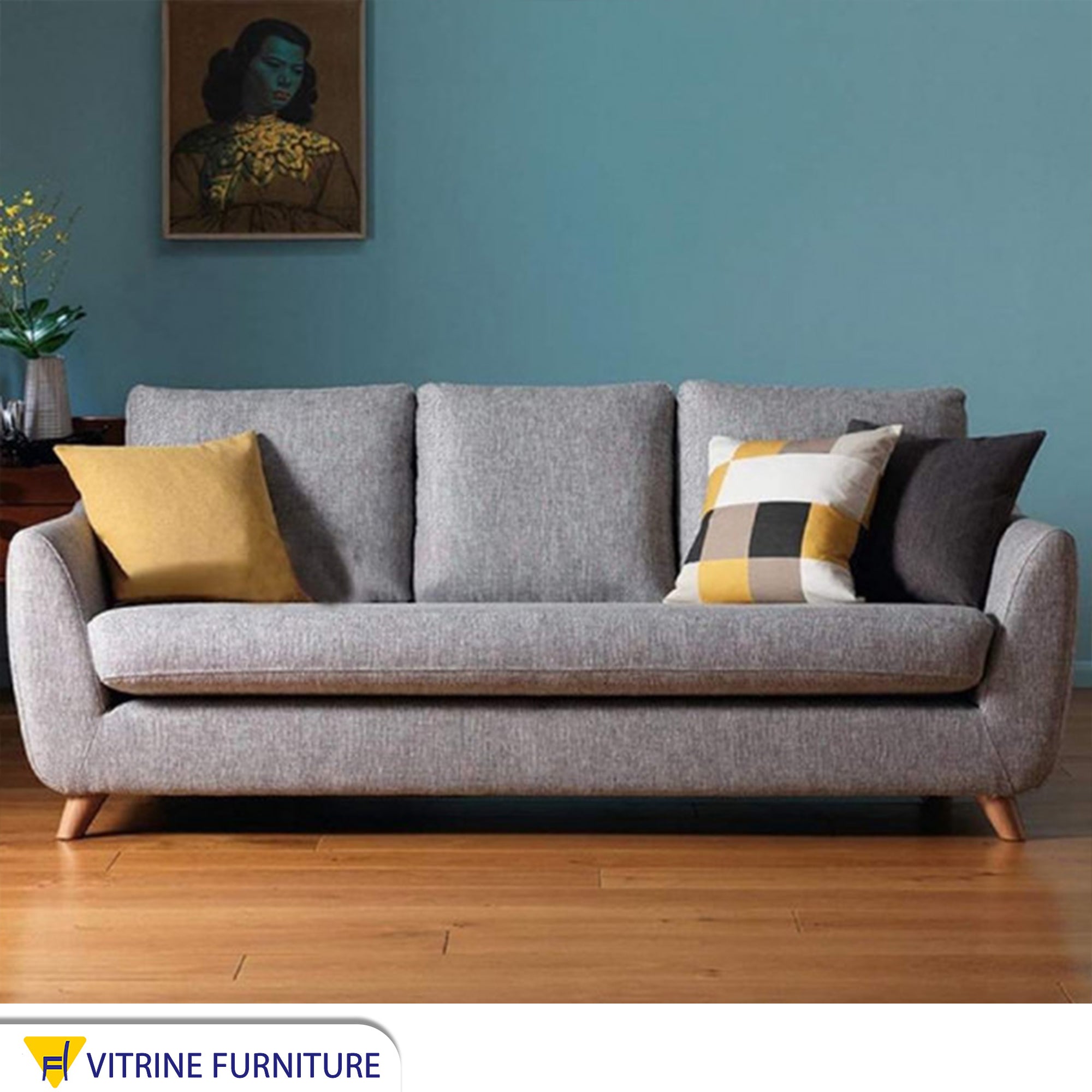Gray sofa with high legs