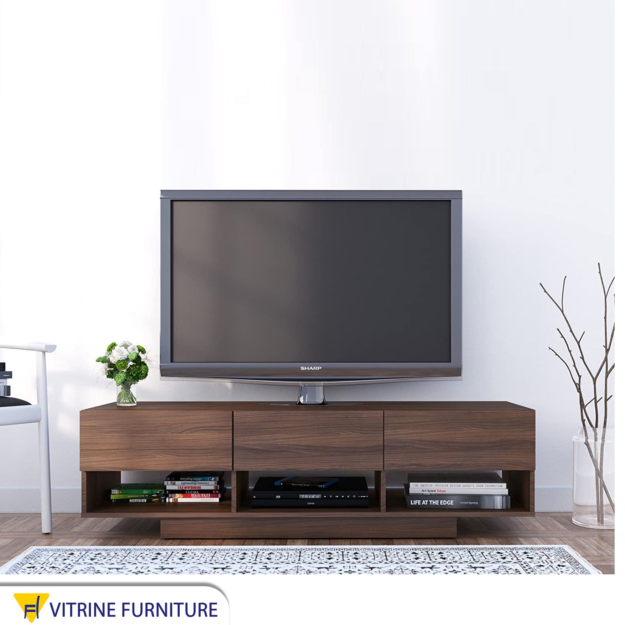 Dark brown wooden TV unit