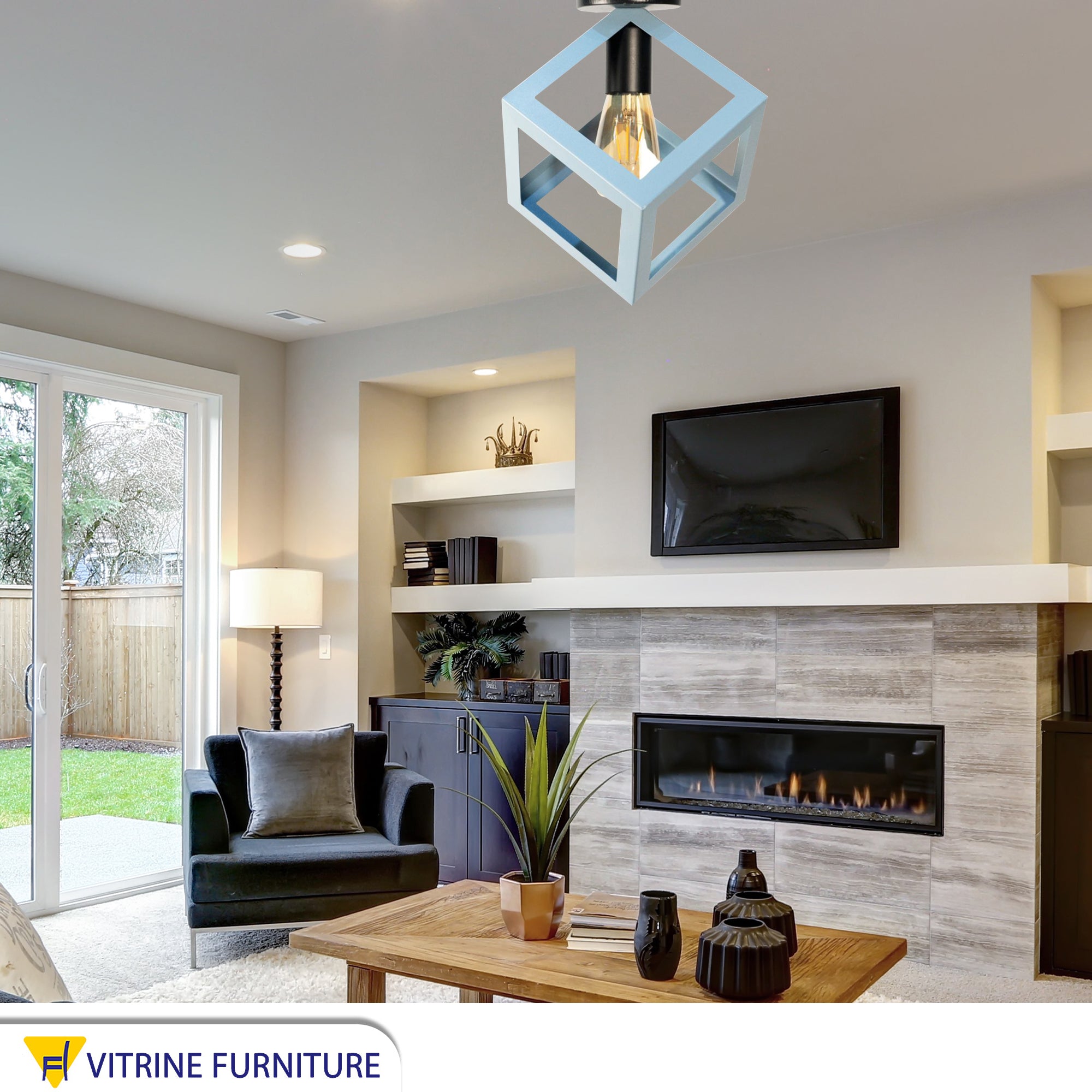 Modern square blue ceiling chandeliers