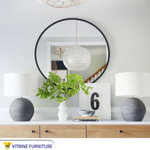 Round mirror, diameter 60 cm, with a wooden frame, black + LED