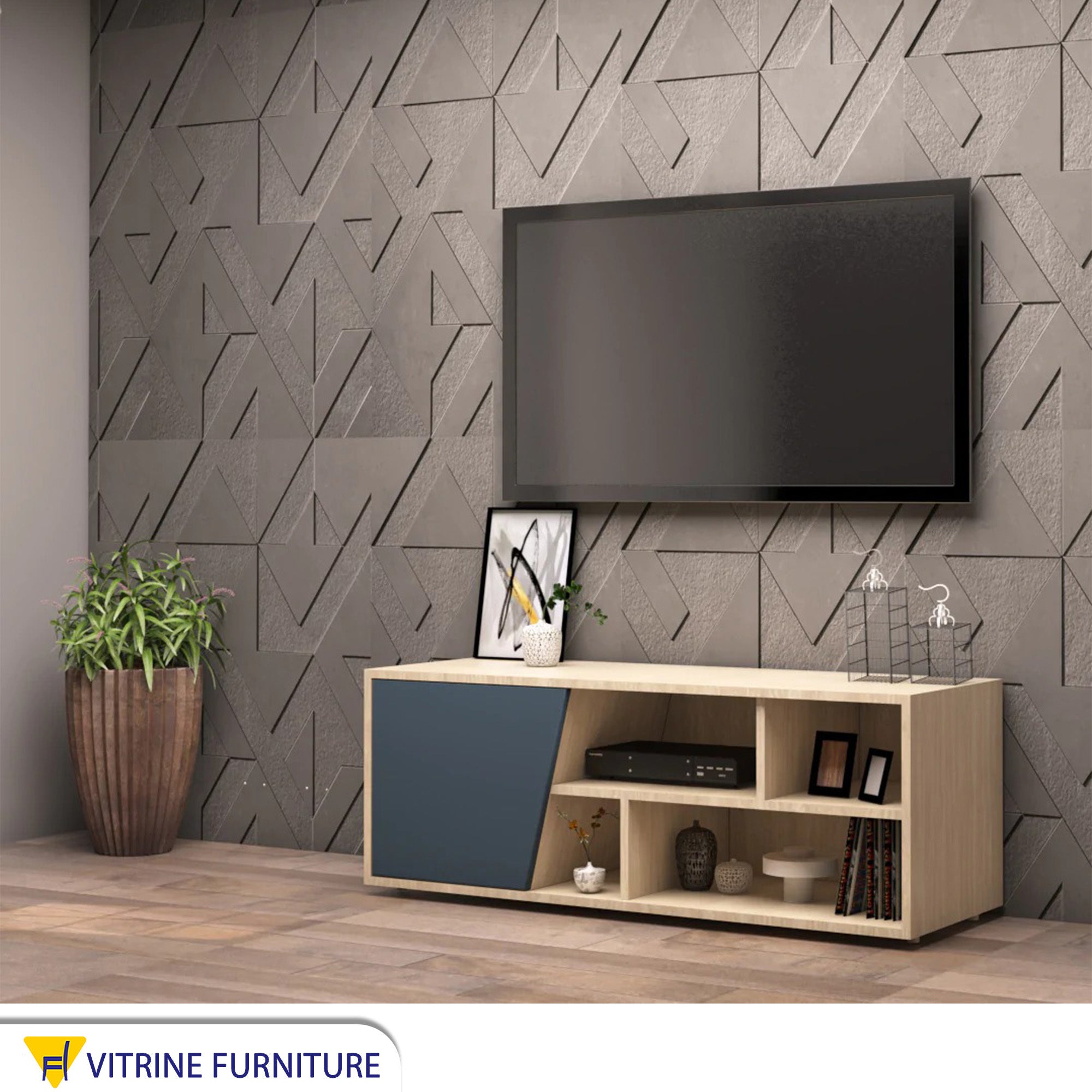 Beige wooden TV table * gray