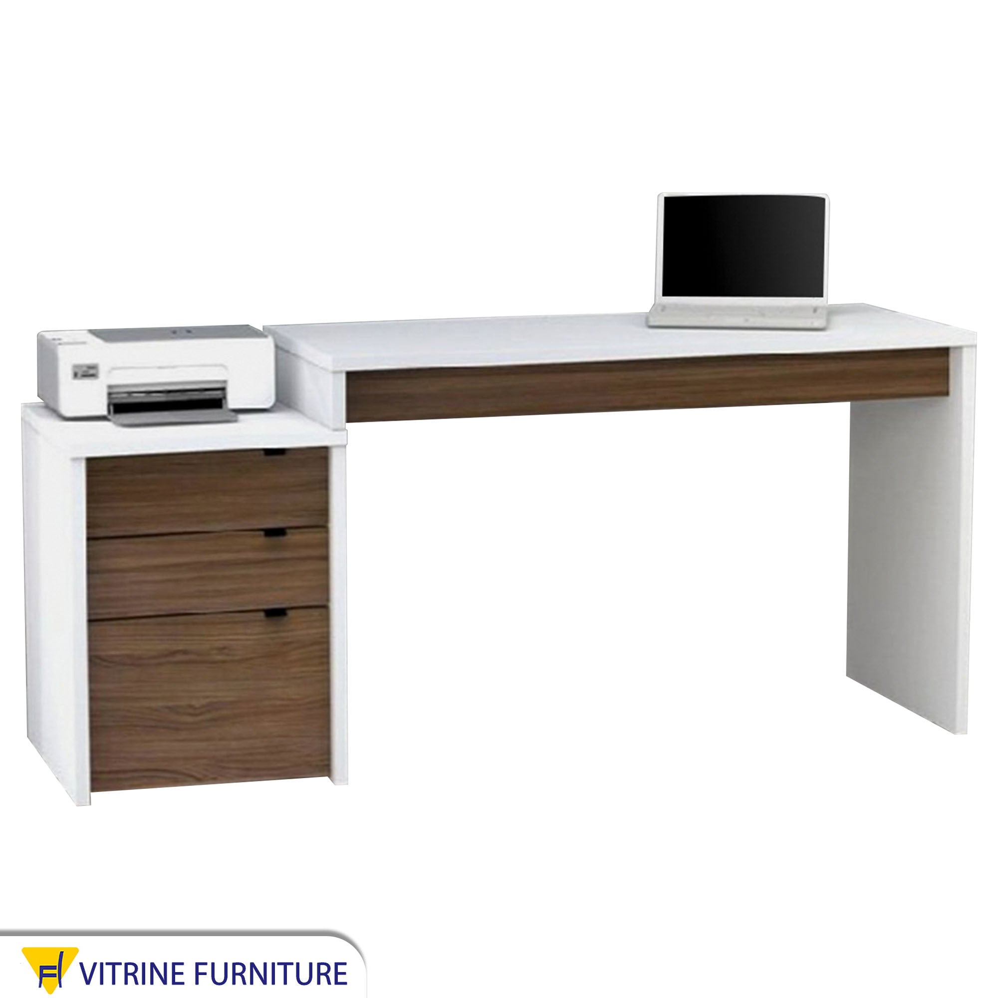 White and brown wooden desk