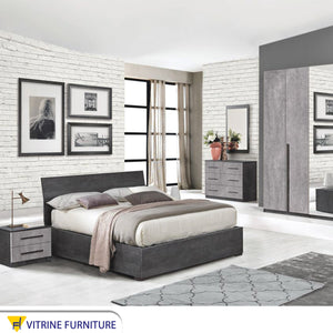 Master bedroom in shades of grey